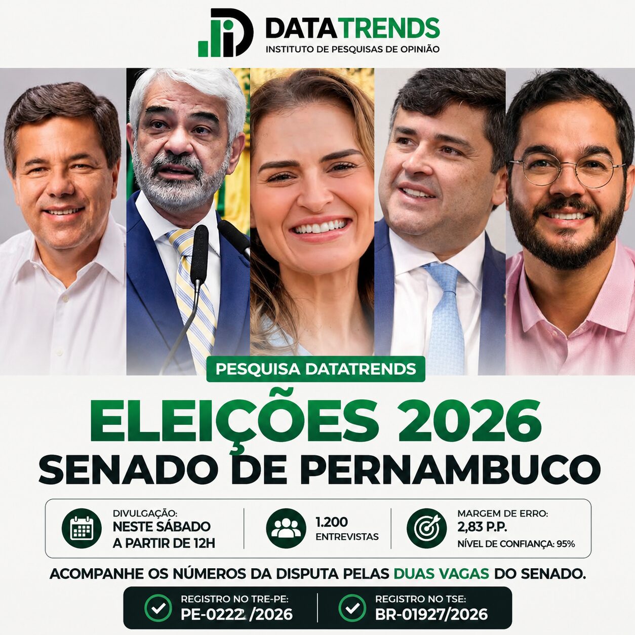DataTrends divulga nova pesquisa para o Senado em Pernambuco neste sábado