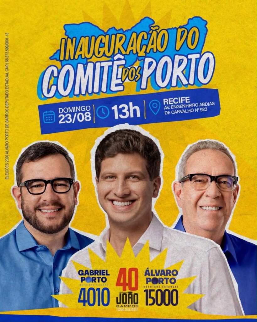 Álvaro Porto e Gabriel Porto inauguram comitê no Recife, neste domingo, ao lado de João Campos